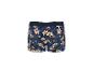 Herren-Boxershorts mit tropischem Blumenmuster in Blau- und Orangetönen.