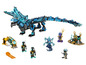 LEGO Ninjago Set mit einem blauen Drachen, Minifiguren und Zubehör.