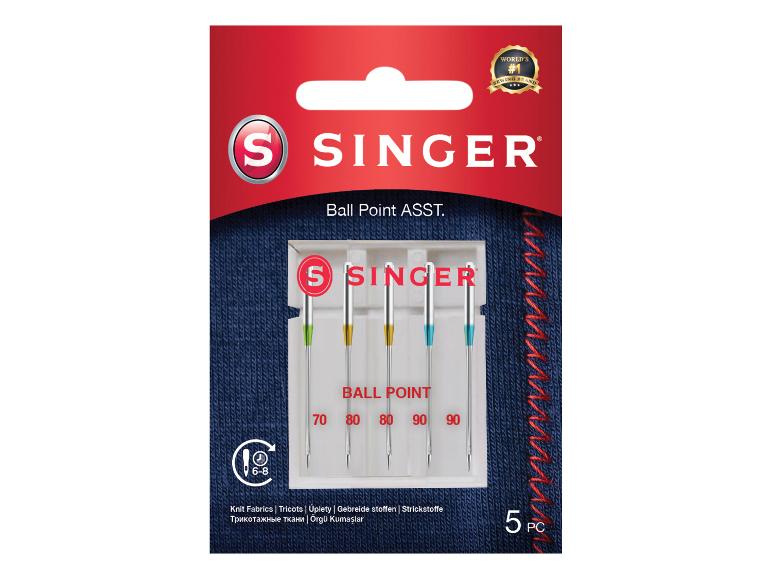 Sortiment von 5 Ball Point Nähmaschinennadeln für Strickstoffe.