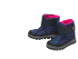 Blaue Kinder-Winterstiefel mit pinkem Futter und Klettverschluss.