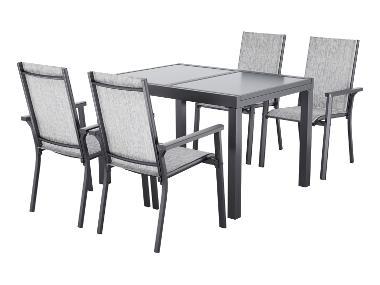 LIVARNO® Alu-Set »Houston«, 5-teilig - Ausziehtisch & 4 Stapelsessel, hellgrau-meliert