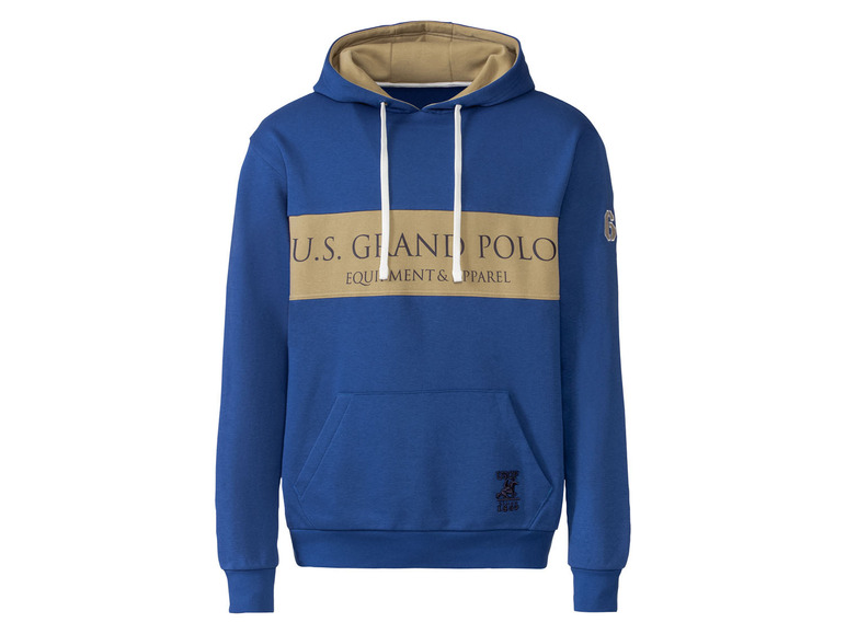 Ein blauer Hoodie mit dem Schriftzug 'U.S. Grand Polo' und einem kleinen Logo.