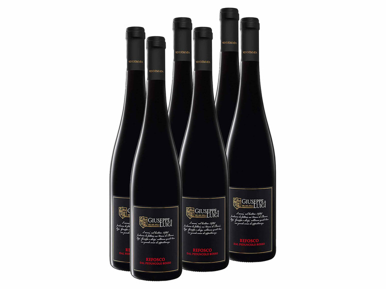 Gehe zu Vollbildansicht: 6 x 0,75-l-Flasche Weinpaket Giuseppe & Luigi Refosco dal Peduncolo Rosso IGP trocken, Rotwein - Bild 1