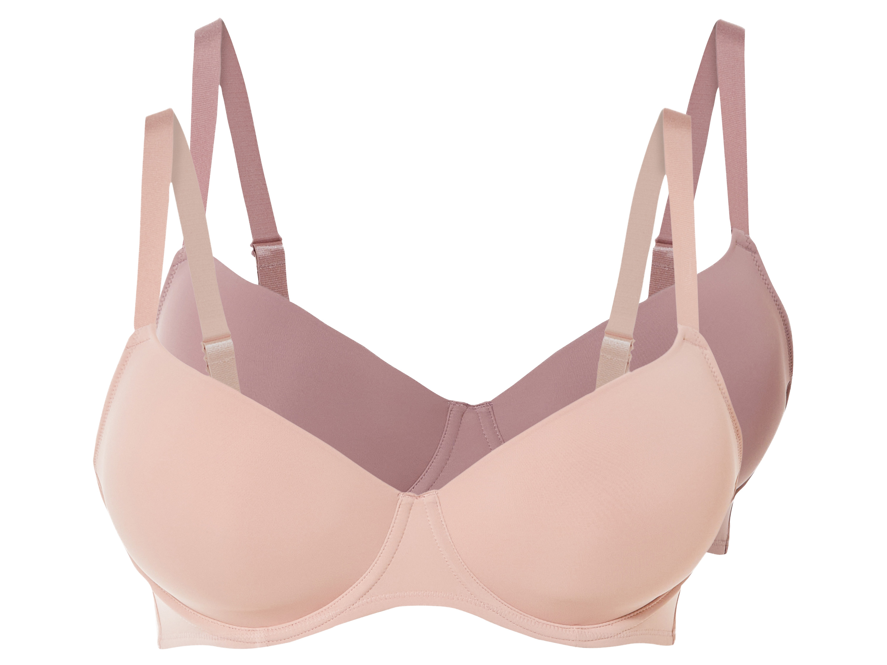 esmara® Damen Bügel BH gemouldet 2er (altrosa/rosa, 90E)““ | schwarz/beige Muster: – Detail: sanft formgebend Trägerart: mit verstellbaren Trägern Schale: vorgeformte Cups Multipack: 2 Stück Material: Obermaterial: Polyamid, 10 % Elasthan Lycra Cupfutter: Polyester
