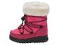 Rosa Kinder-Winterstiefel mit weißem Kunstfellrand und schwarzen Schnürsenkeln.