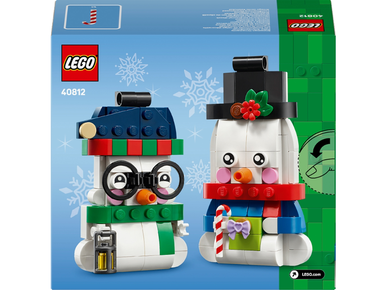 Spielzeug-Bausatz mit zwei Schneemännern im Winter-Design mit Zubehör.