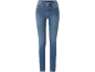 Blaue Damenjeans mit fünf Taschen und Knopfverschluss.