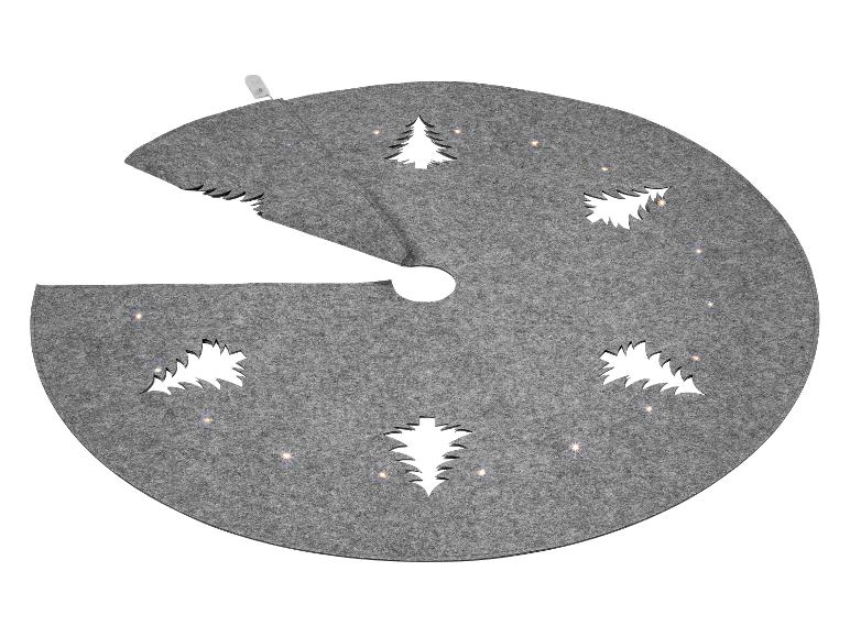 Grauer Weihnachtsbaumrock mit ausgeschnittenen Tannenbäumen und Lichtern