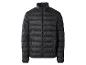 Schwarze Steppjacke mit Reißverschluss und Stehkragen.