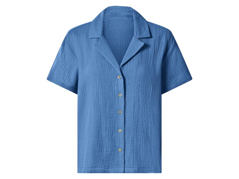 Damen Kurzarm-Baumwollhemd mit Knöpfen, in Blau.