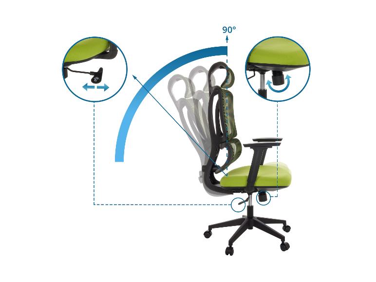 Grüner Bürostuhl mit verstellbarer Höhe, Rückenlehne und Armlehnen.