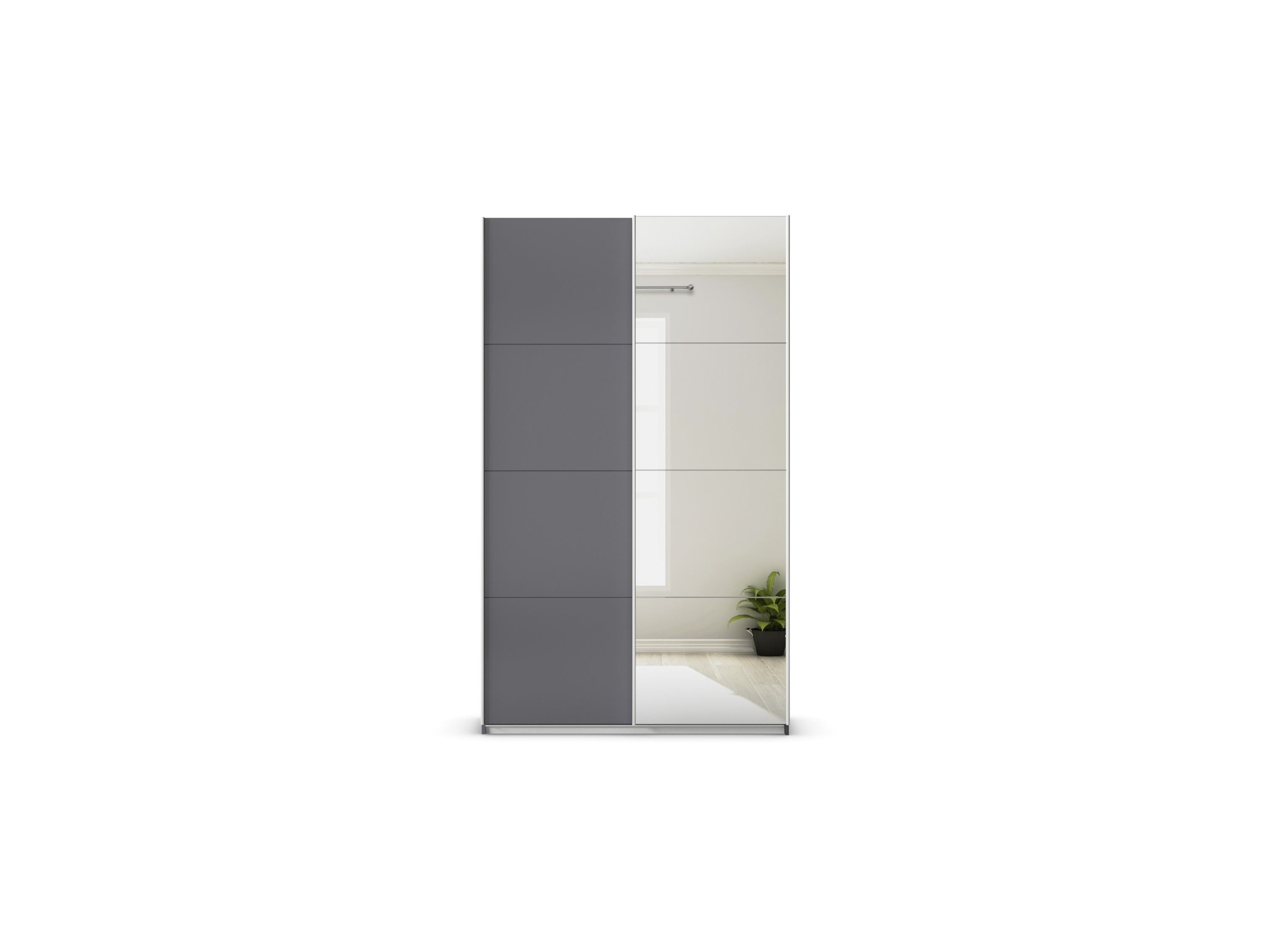 RAUCH ORANGE Quadra Schwebetürenschrank mit Spiegelelementen (Classic-Zubehör, Korpus: Graumetallic, 136 x 230 cm) – Bild 3 von 4