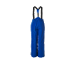 Blaue Schneehose mit schwarzen Hosenträgern, von hinten gesehen.