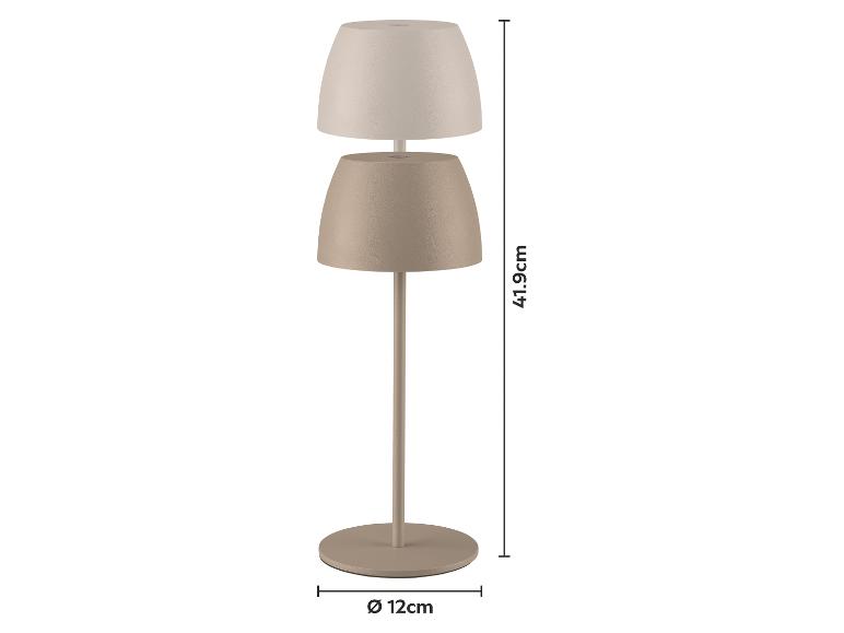 Beige Tischlampe mit zwei Schirmen, 41,9 cm hoch, 12 cm Basisdurchmesser.