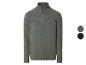 Herren-Strickpullover mit halbem Reißverschluss in Dunkelgrün mit geripptem Kragen und Bündchen.
