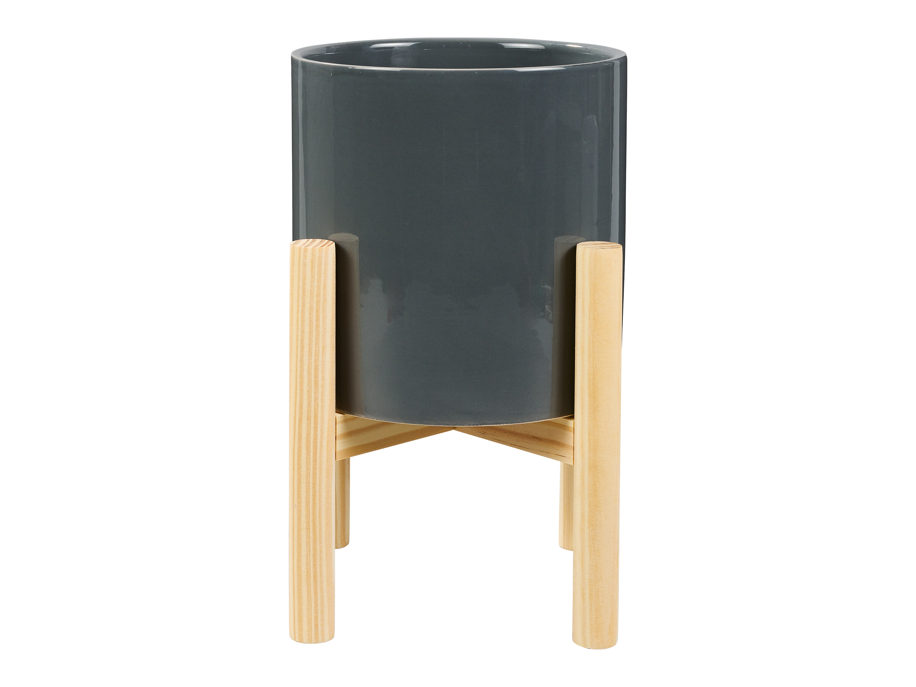 LIVARNO home Übertopf Keramik mit Holzgestell (Dunkelgrau)““ | dunkelgrau