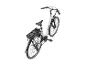 Weißes E-Bike mit schwarzem Gepäckträger und digitalem Display am Lenker.