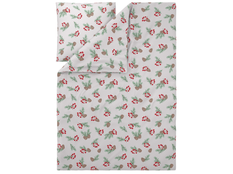 Weihnachtliche Bettwäsche mit Tannenzapfen- und roten Beerenmuster