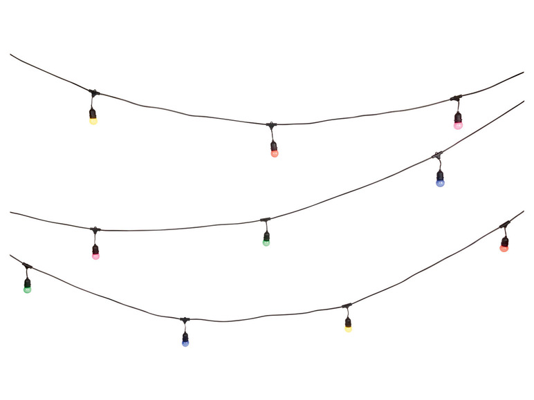 Gehe zu Vollbildansicht: Avide Leuchtkette, 10 m, mit 15 Fassungen und 15 bunten LED Leuchten - Bild 1