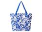 Blaue Einkaufstasche mit tropischem Blumendruck.