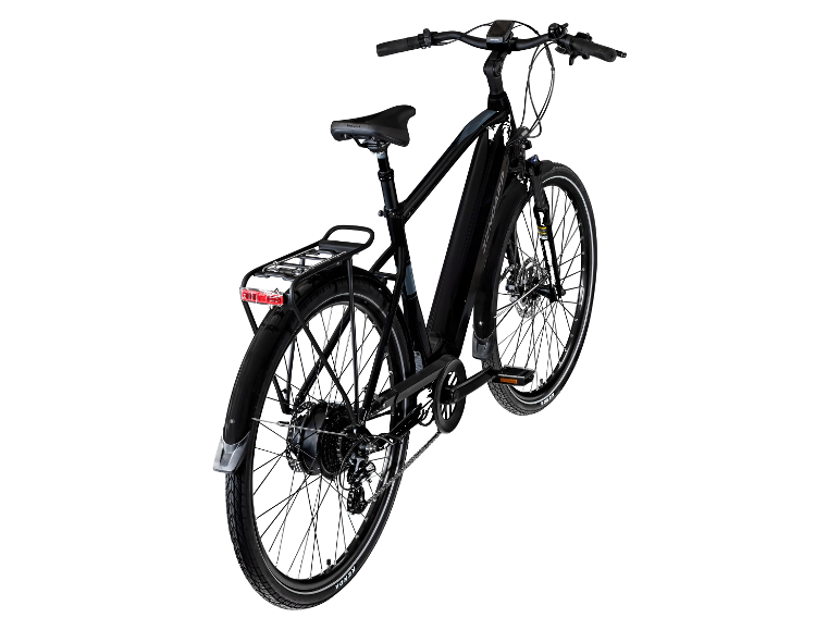 Ein schwarzes Zündapp Tundria E-Bike wird von hinten gezeigt.