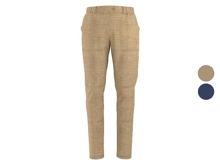 Hellbraune Tweedhose mit einem Knopf, auch in Marineblau erhältlich.