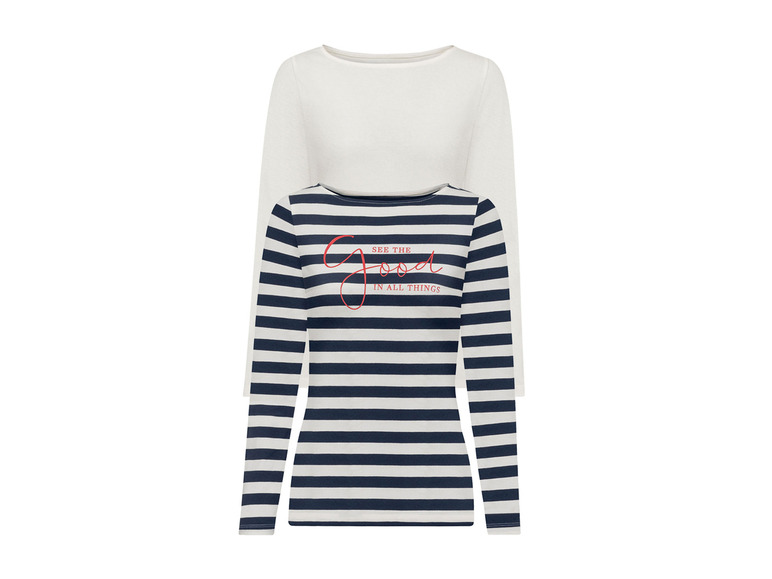 esmara Damen Basic Langarmshirts, 2 Stück, mit Baumwolle