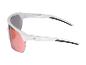 Weiße Sportsonnenbrille mit rosa Gläsern und schwarzen Bügeln