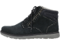 Herren-Stiefelette aus schwarzem Wildleder mit Schnürsenkeln und seitlichem Reißverschluss, graue Sohle.
