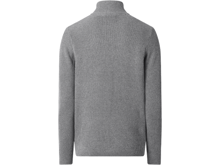 Herren-Rollkragenpullover in Grau mit Rippstrickmuster.