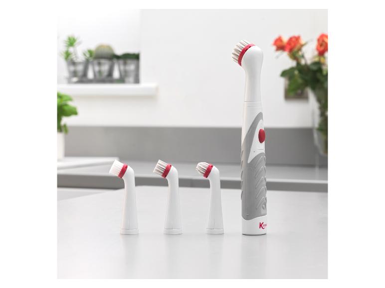 Eine elektrische Klean Kanteen Reinigungsbürste mit verschiedenen Aufsätzen.