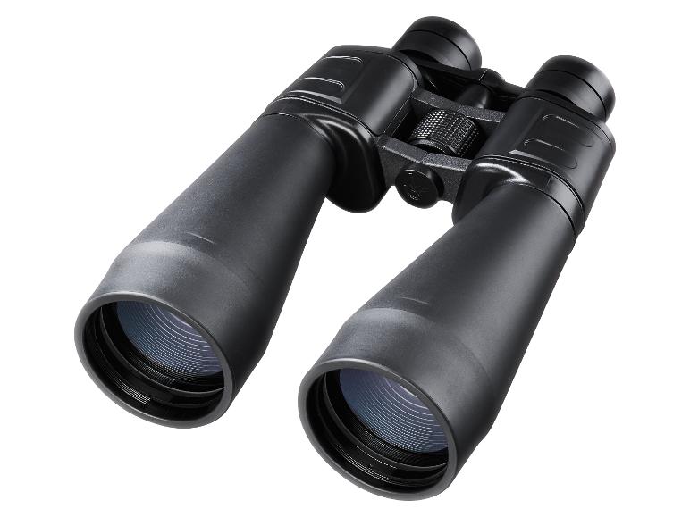 Schwarzes Fernglas mit Fokusknopf und Linsen