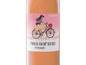 Eine Flasche Pinot Noir Rose Wein mit einer Illustration einer Frau auf einem Fahrrad.