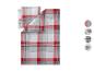 Bettwäsche-Set mit rot-grau-weißem Karomuster, mit passenden Kissen.