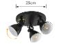 Schwarzer Deckenstrahler mit drei verstellbaren Lampen, 25 cm breit.