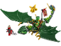 Grüner Bausteindrache mit einer Ninja-Figur und einem roten Monster.
