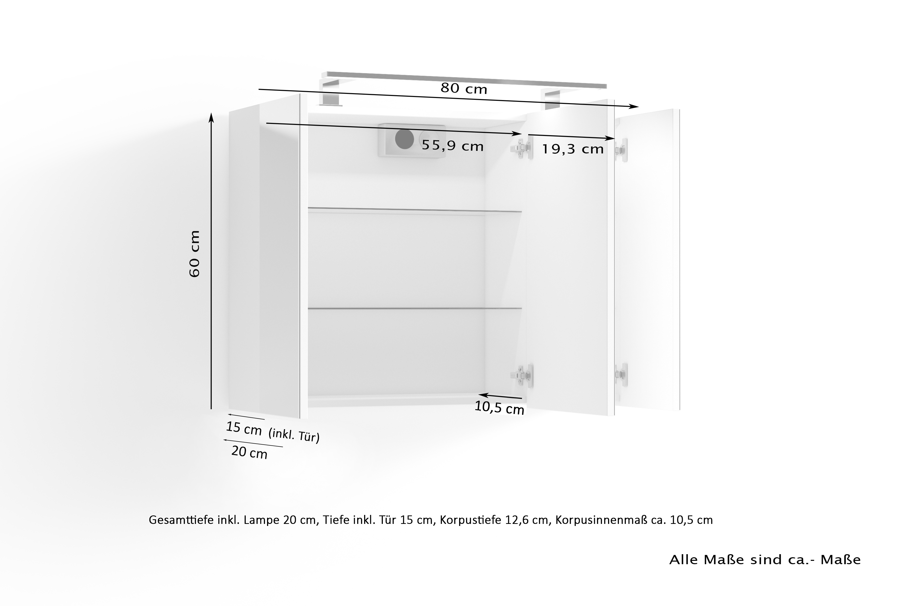 BYLIVING Spiegelschrank Spree (weiß, 80cm) – Bild 4 von 4