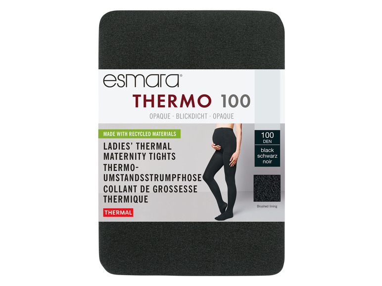 Schwarze esmara Thermo 100 Schwangerschaftsstrumpfhosen mit Fleece-Futter.
