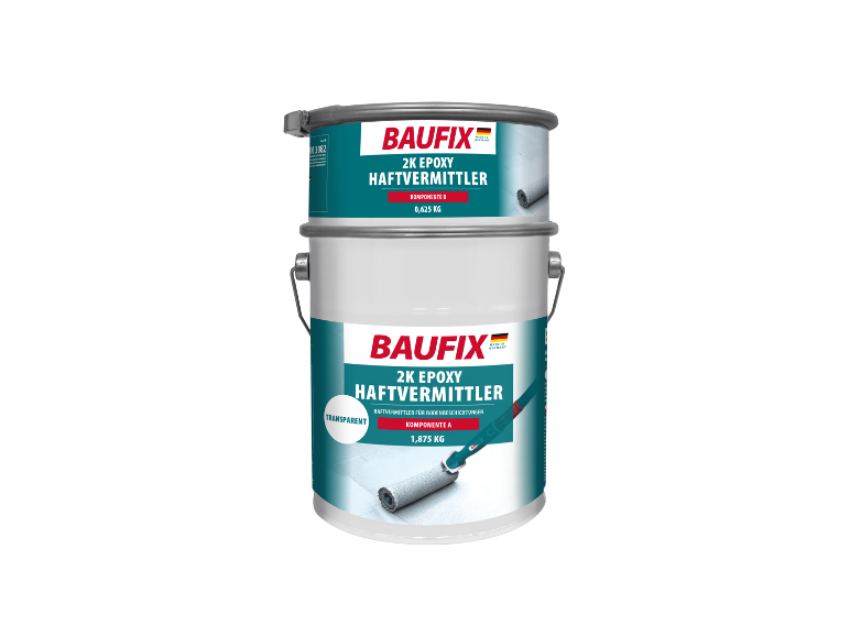 Baufix 2K Epoxy Haftvermittler transparent und Komponente B für Bodenbeschichtungen.