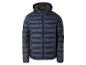 Dunkelblaue Daunenjacke mit Kapuze für Herren.