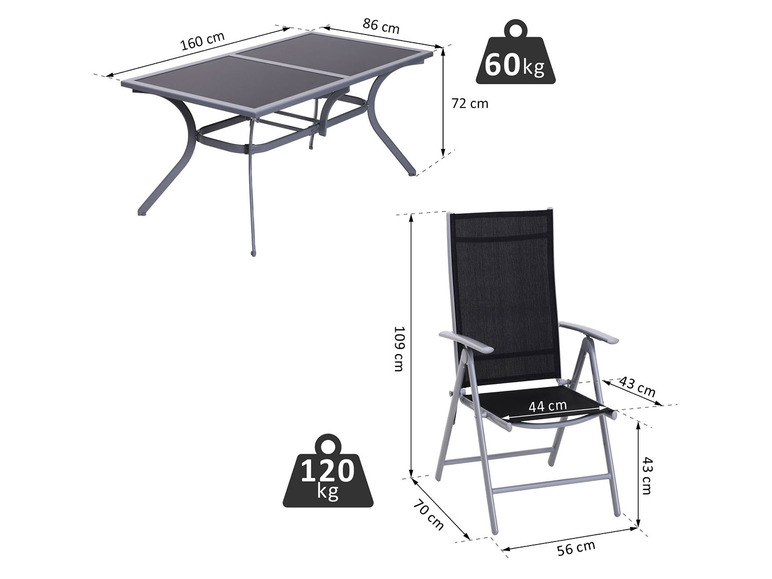Gehe zu Vollbildansicht: Outsunny Gartensitzgruppe, 7-teilig - Tisch & 6 Stühle, schwarz/grau - Bild 7