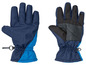 Ein Paar blaue Winterhandschuhe mit schwarzen Akzenten.