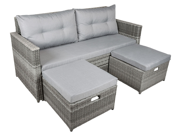 Gehe zu Vollbildansicht: Garden Pleasure Lounge-Sofa »MALTA«, mit zwei einschiebbaren Hockern, grau - Bild 1