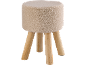 Cremefarbener Bouclé-Hocker mit drei hellen Holzbeinen