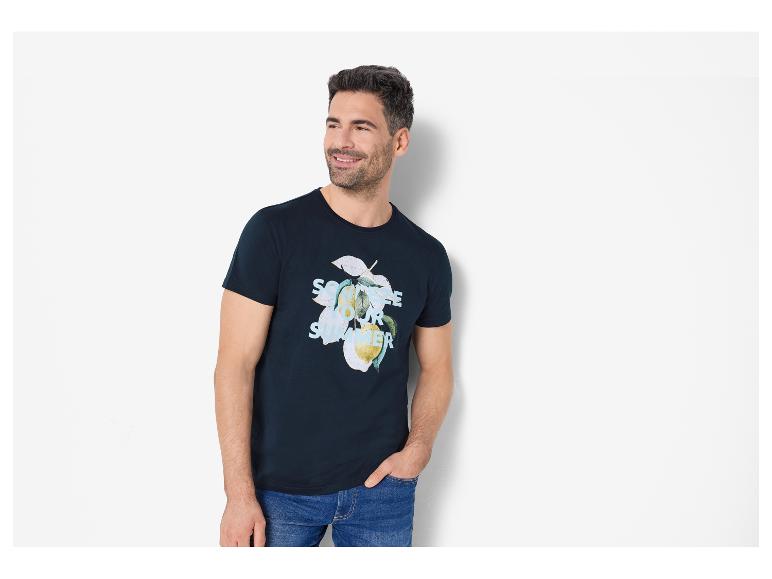 Marineblaues Herren-T-Shirt mit Zitronenmotiv, Sommerkollektion.