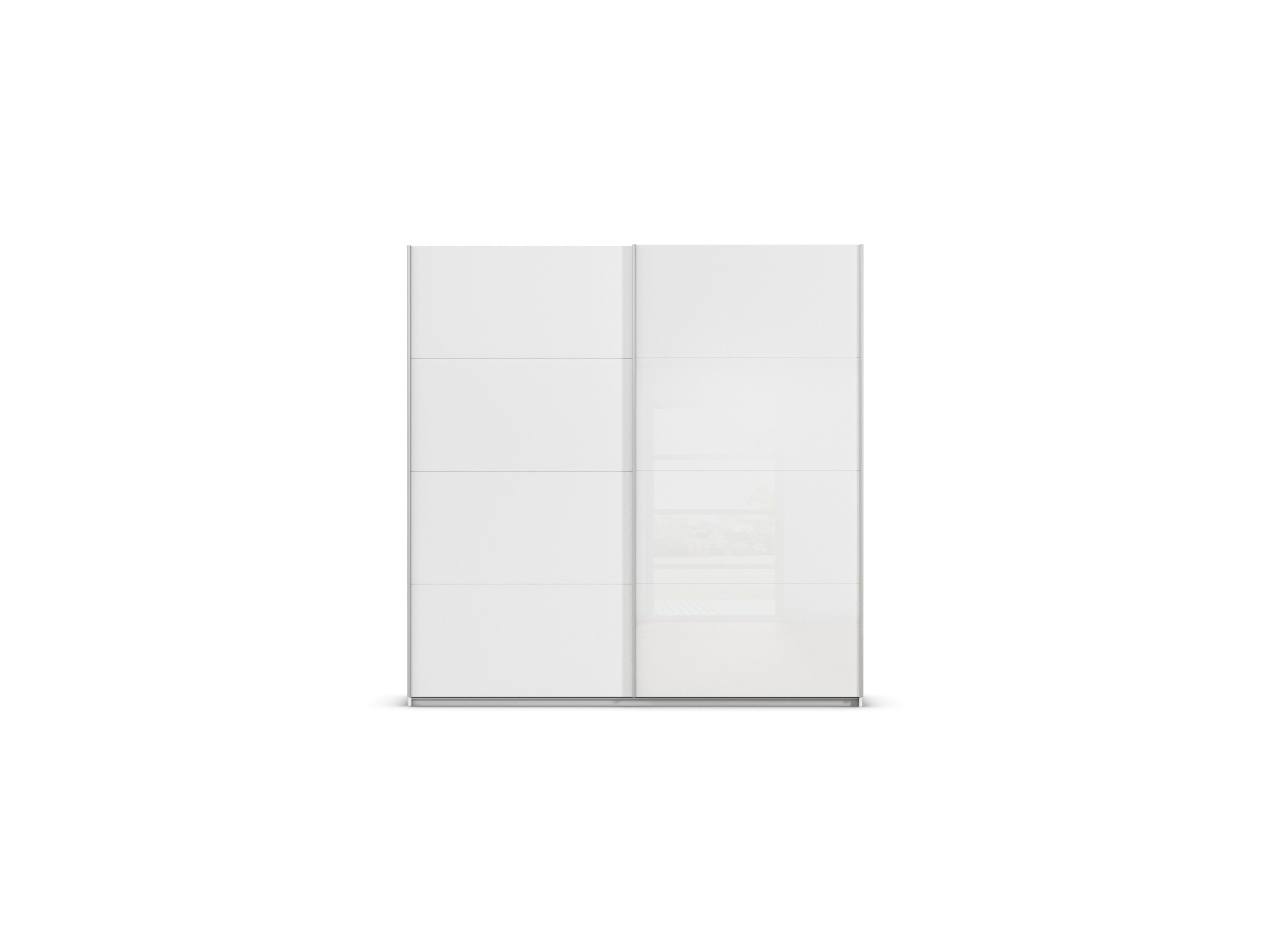 RAUCH ORANGE Quadra Schwebetürenschrank mit Glaselementen (Premium-Zubehör, Korpus:Weiß, Glas:Weiß, 226 x 230 cm)