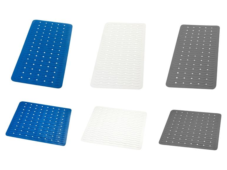 Sechs rutschfeste Badematten in verschiedenen Farben.