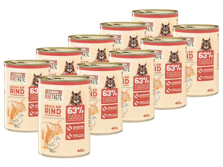 Gehe zu Vollbildansicht: COSHIDA Pure Taste Katzenvollnahrung Reich an Rind mit Entenfleisch, 10 x 400 g - Bild 1