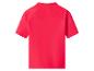 Rotes kurzärmeliges Kinder-T-Shirt mit Stehkragen, Rückansicht.