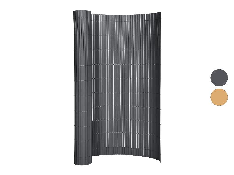 Dunkelgraue Sichtschutzrolle mit beigen Details.
